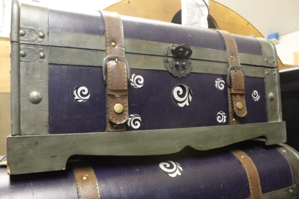 Decorative Wooden Chest with Leather Straps small swirl